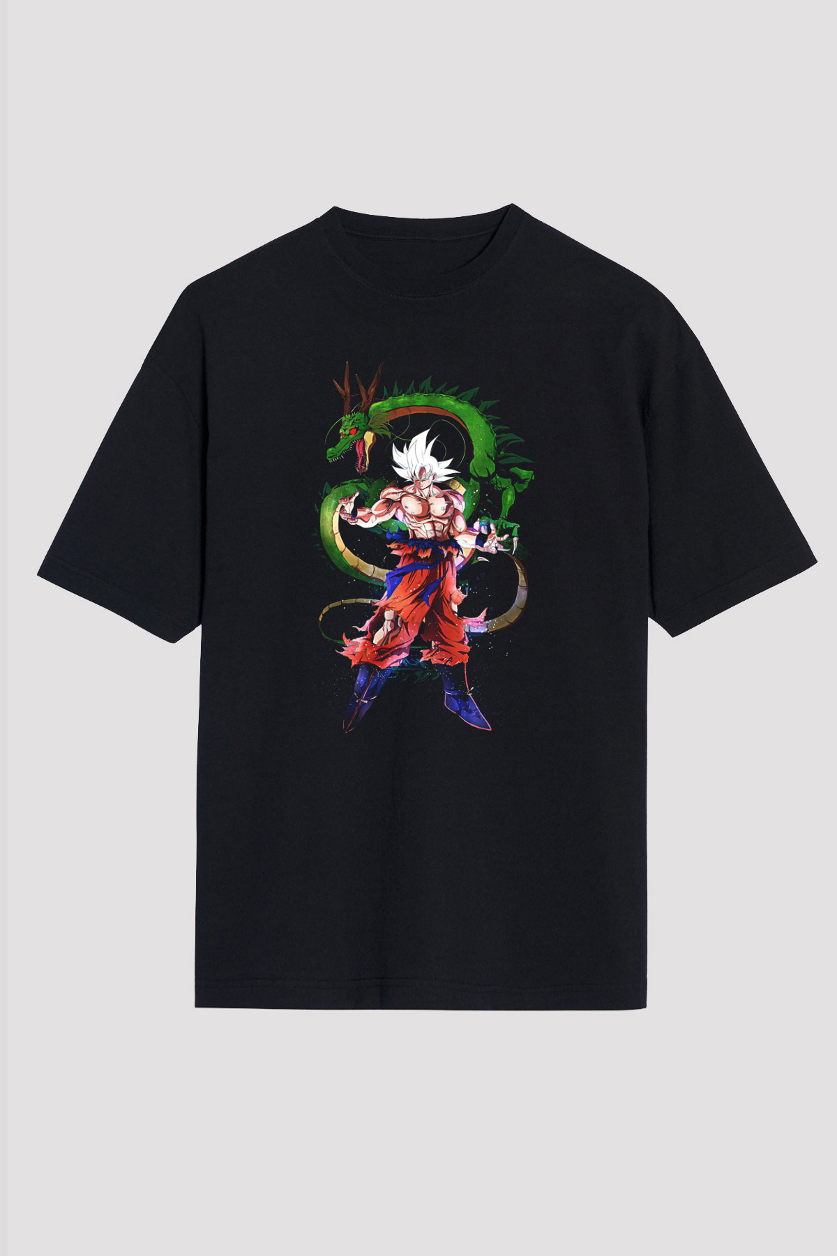 Goku Baskılı Unisex Siyah Oversize Tişört - Tshirt