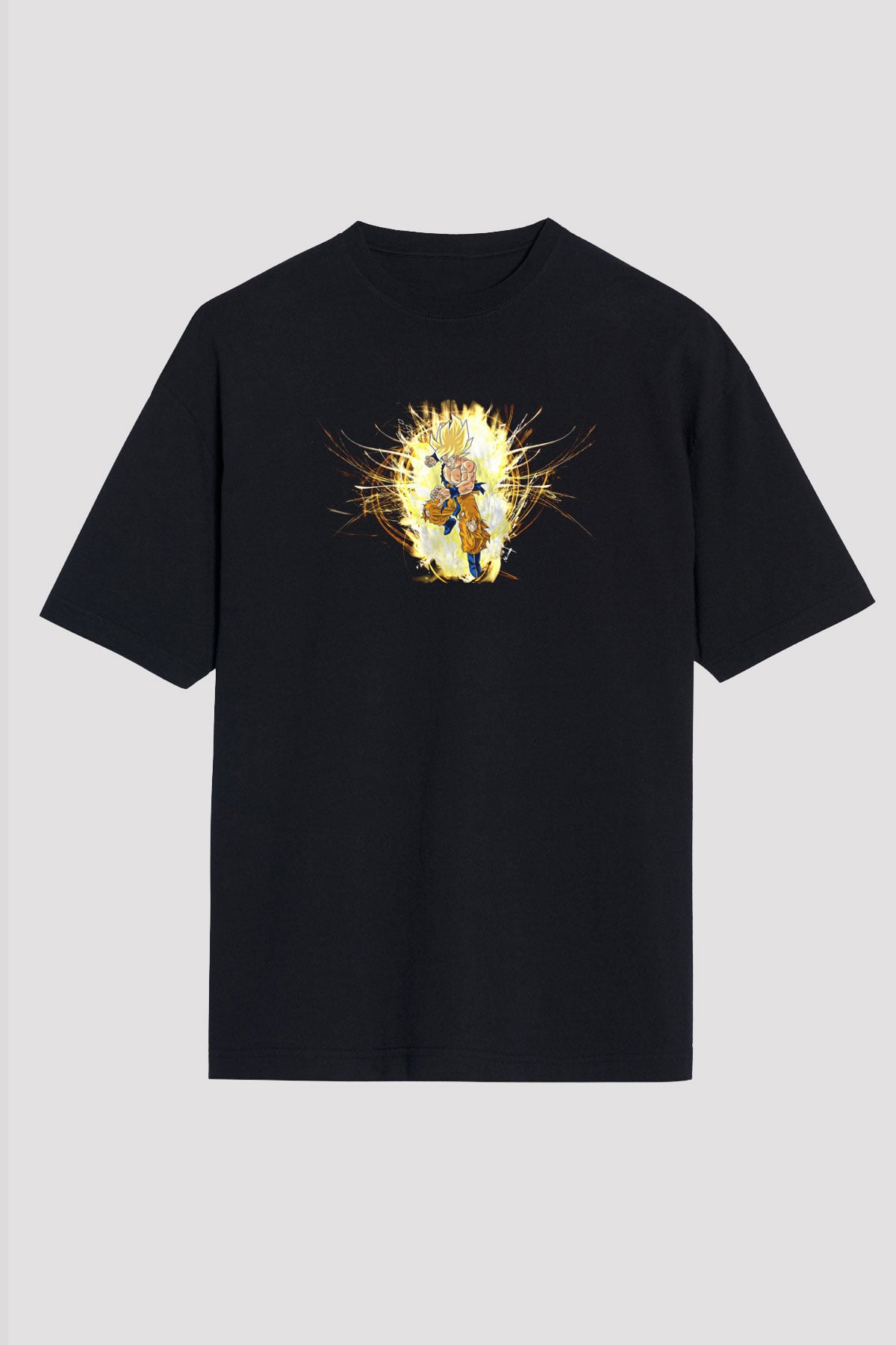 Goku Baskılı Unisex Siyah Oversize Tişört - Tshirt