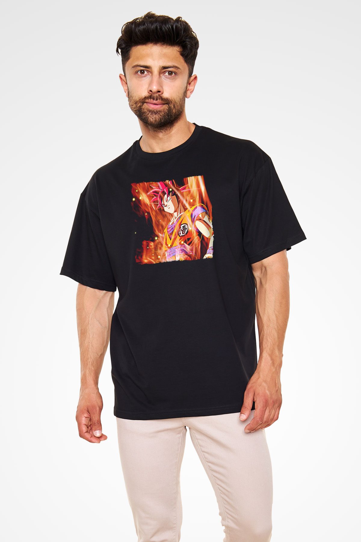 Goku Baskılı Unisex Siyah Oversize Tişört - Tshirt