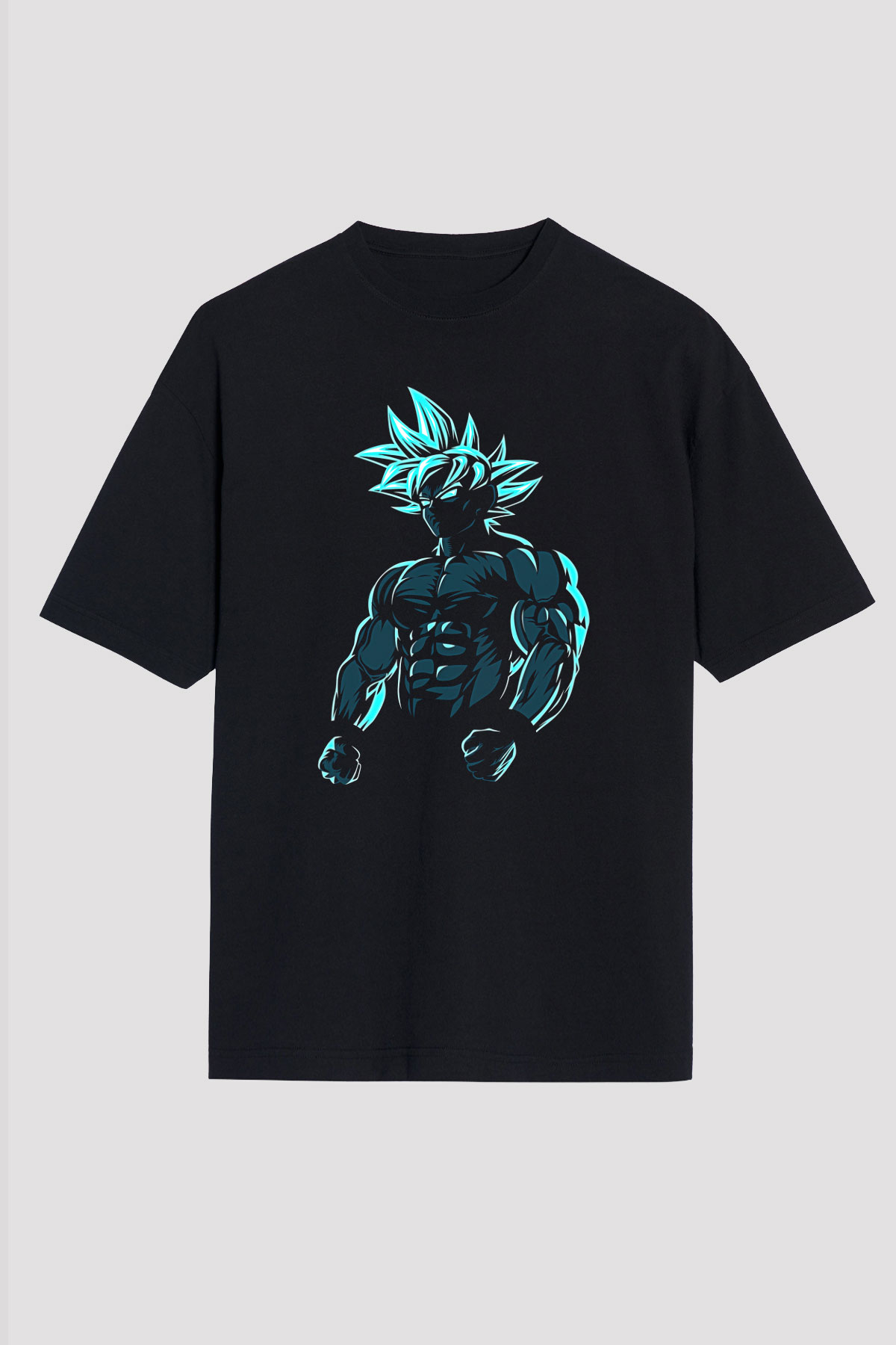 Goku Baskılı Unisex Siyah Oversize Tişört - Tshirt