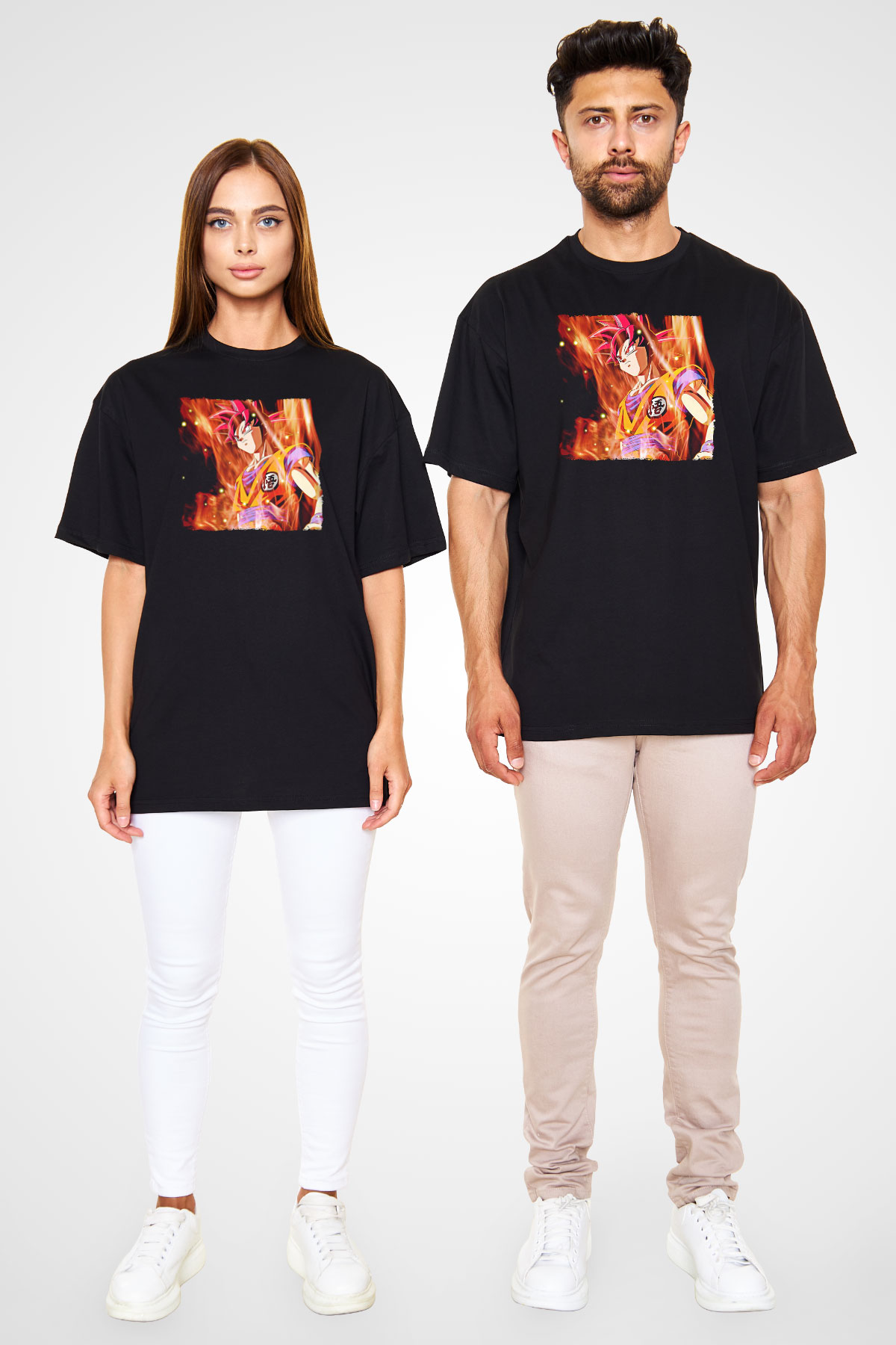Goku Baskılı Unisex Siyah Oversize Tişört - Tshirt
