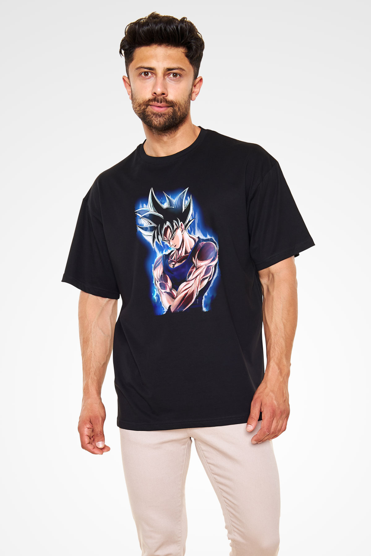 Goku Baskılı Unisex Siyah Oversize Tişört - Tshirt