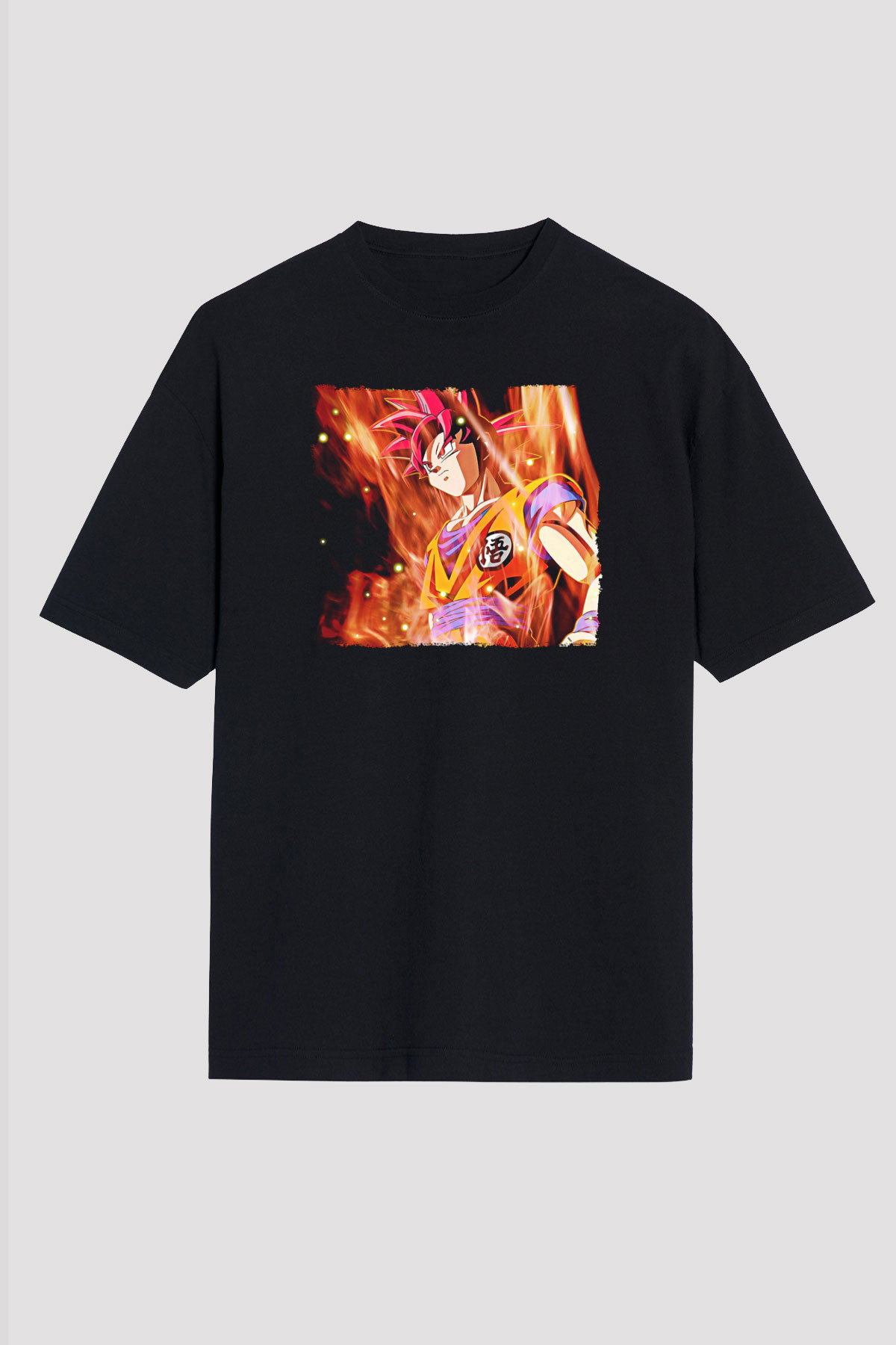 Goku Baskılı Unisex Siyah Oversize Tişört - Tshirt