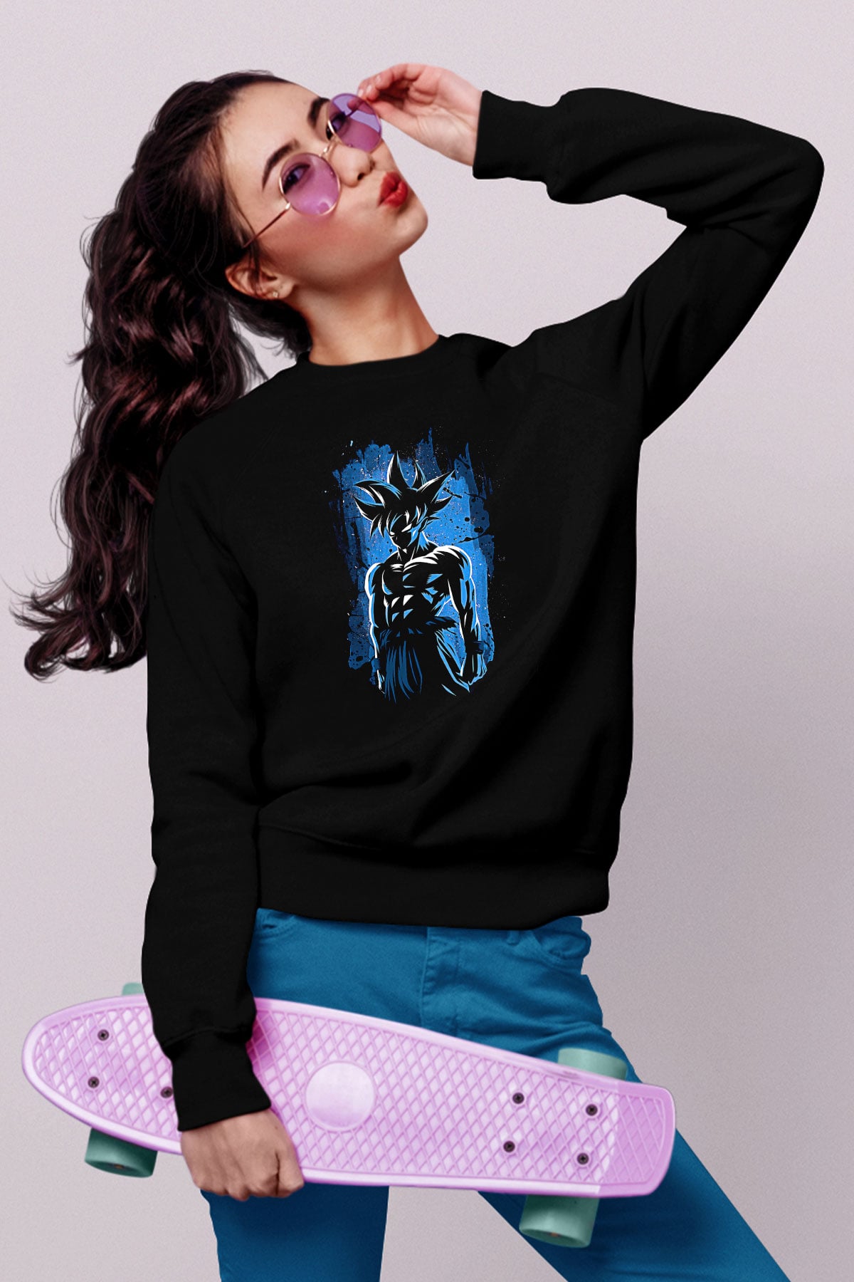 Goku Baskılı Unisex Siyah Sweatshirt