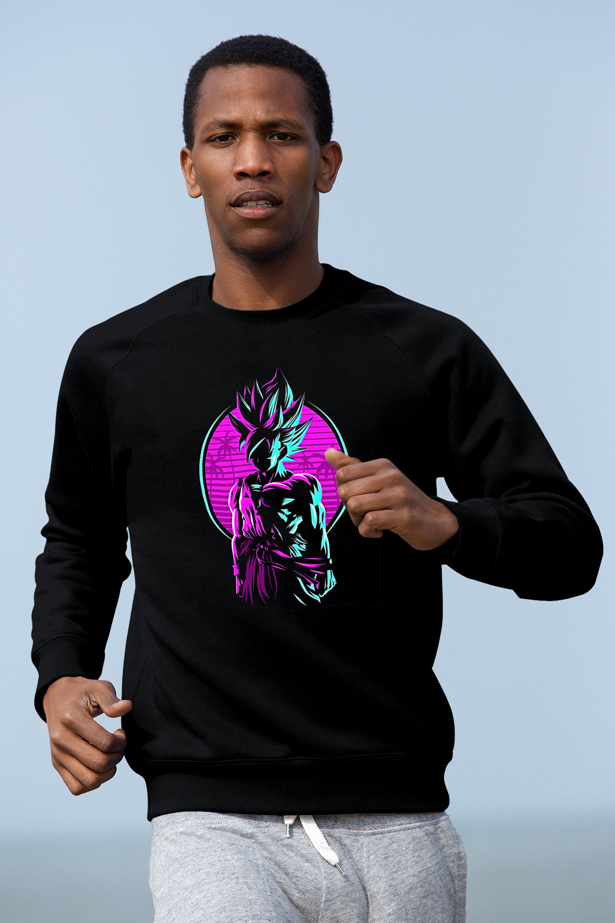 Goku Baskılı Unisex Siyah Sweatshirt