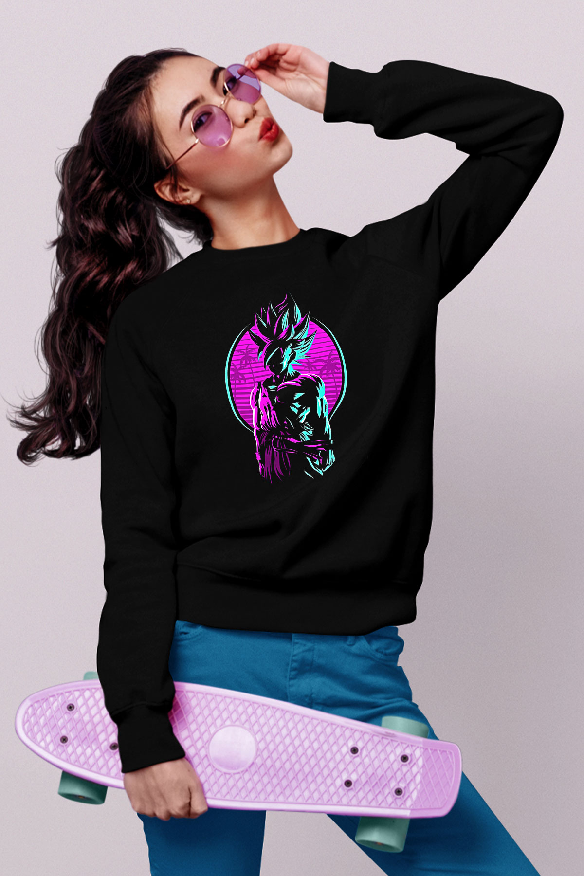 Goku Baskılı Unisex Siyah Sweatshirt
