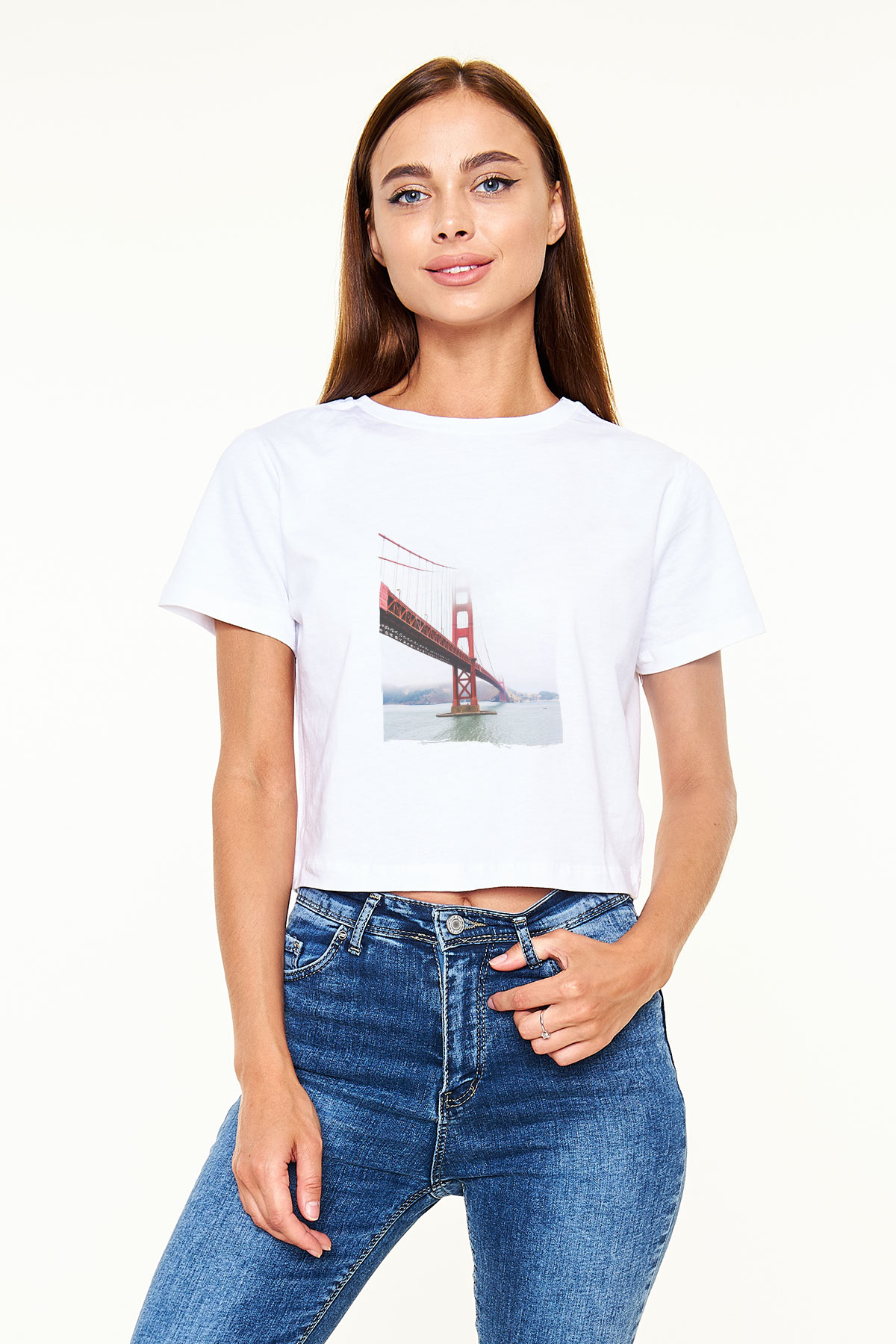 Golden Gate Bridge Beyaz  Crop Top Tişört