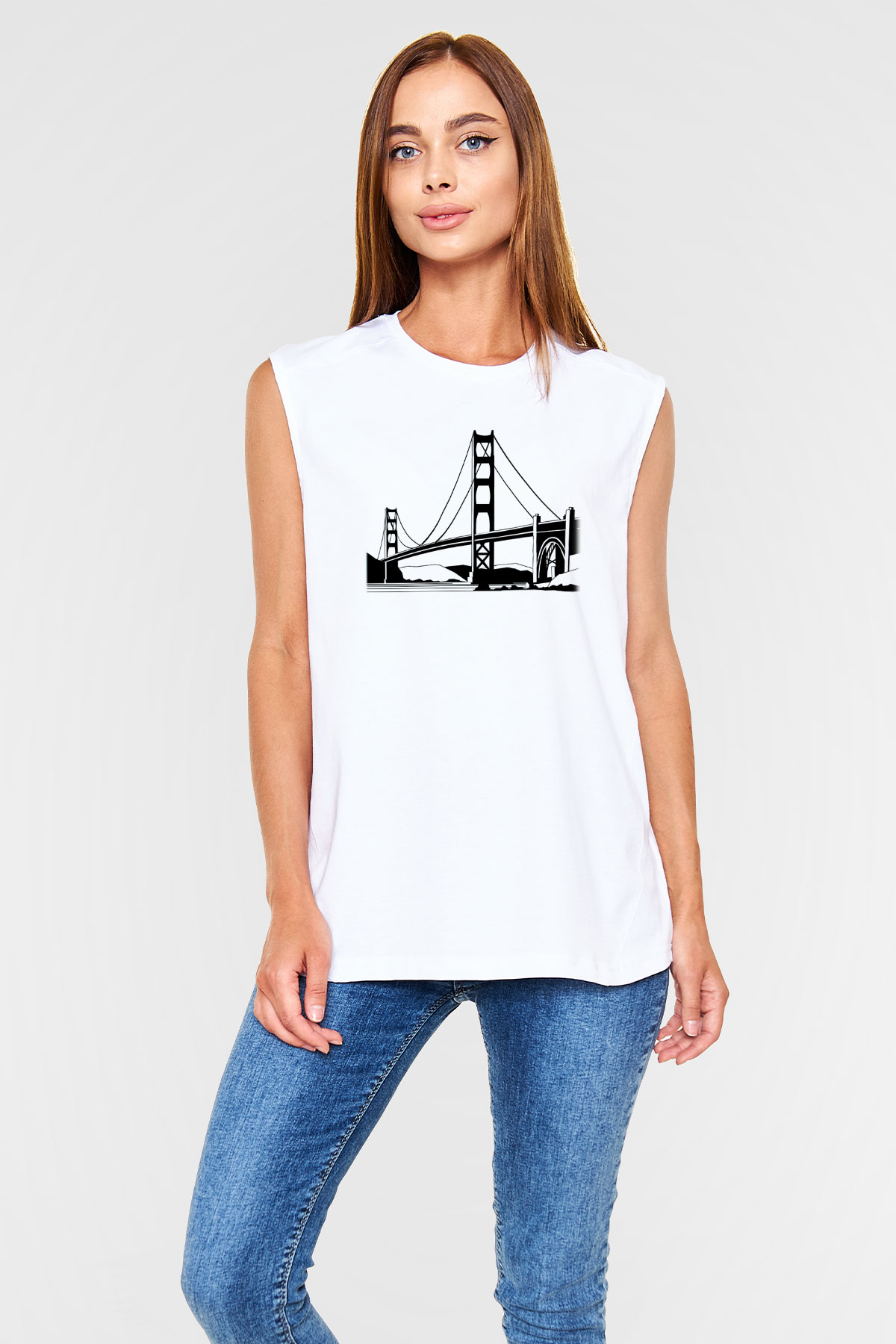 Golden Gate Bridge Beyaz Unisex Kolsuz Tişört