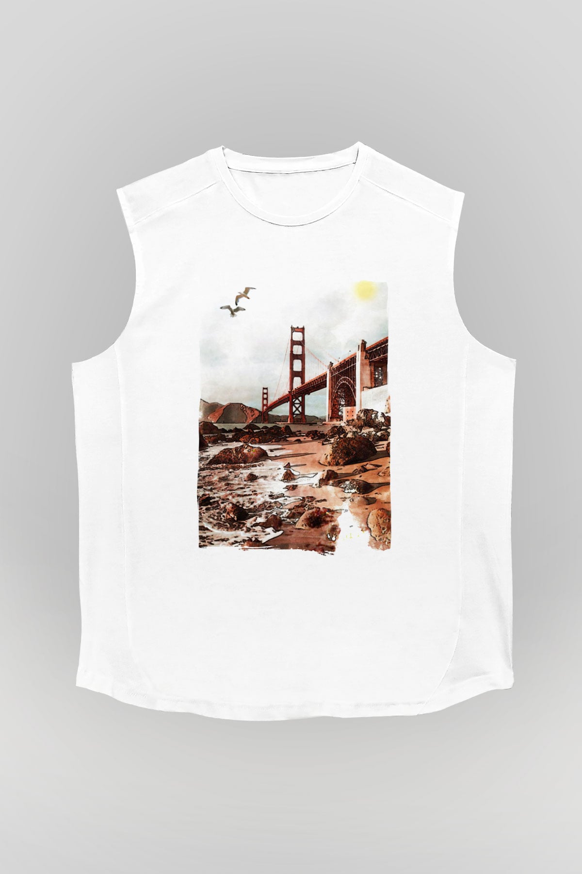 Golden Gate Bridge Beyaz Unisex Kolsuz Tişört