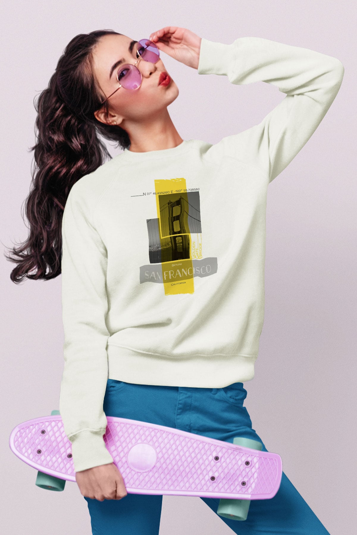 Golden Gate Bridge Beyaz Unisex Sweatshirt