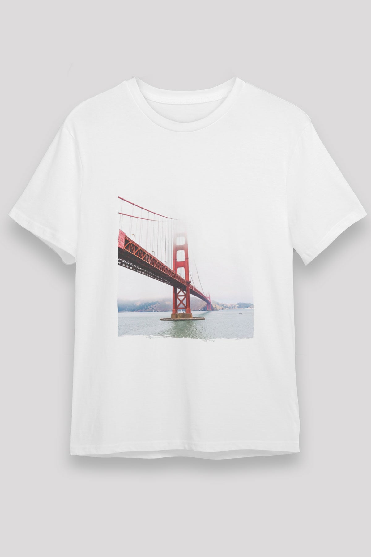 Golden Gate Bridge Beyaz Unisex Tişört T-Shirt - TişörtFabrikası