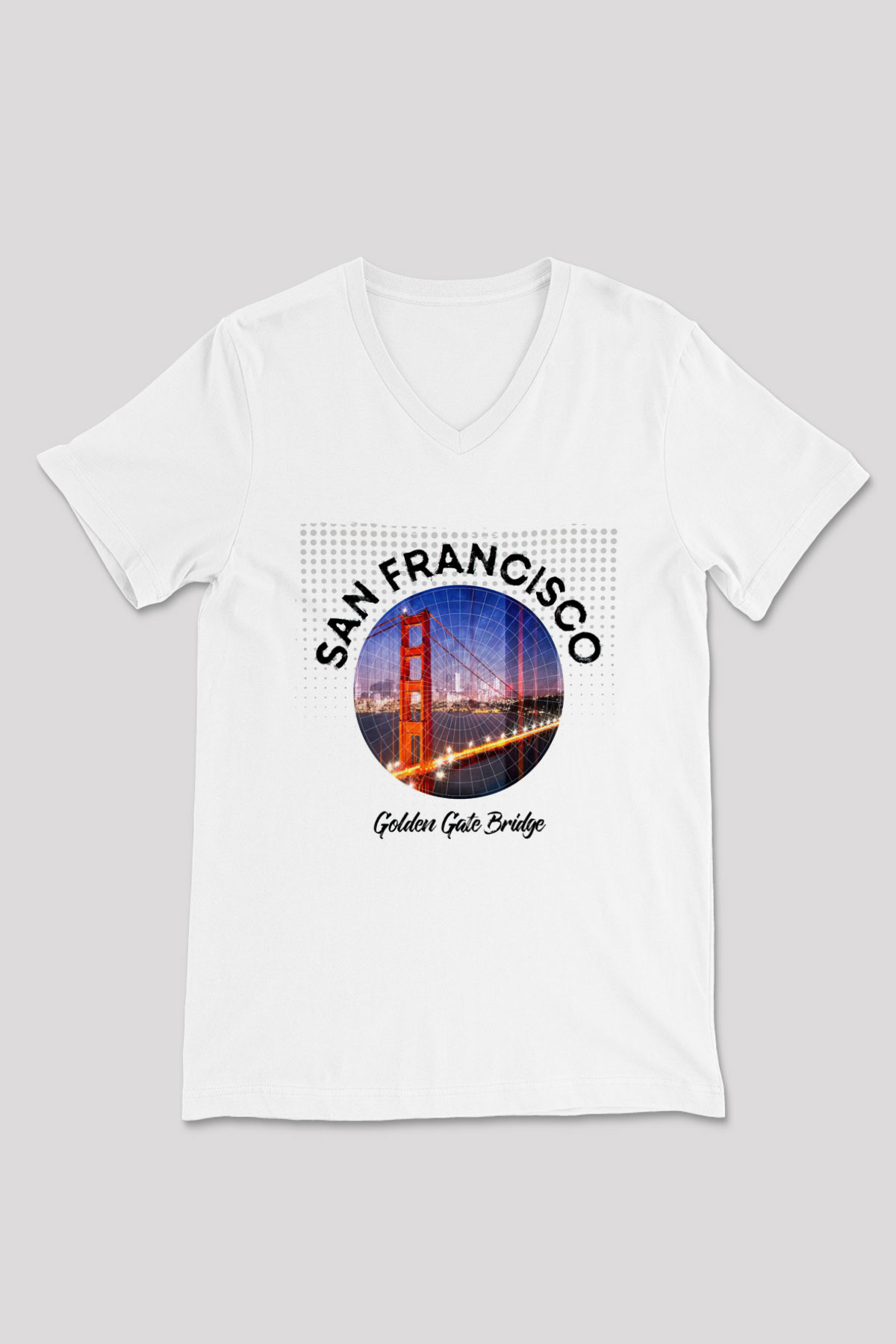 Golden Gate Bridge Beyaz Unisex V Yaka Tişört