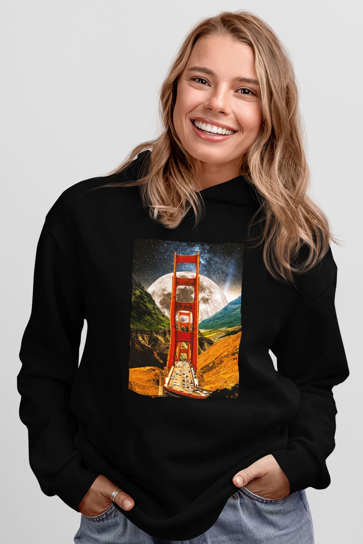 Golden Gate Bridge Siyah Unisex Hoodie