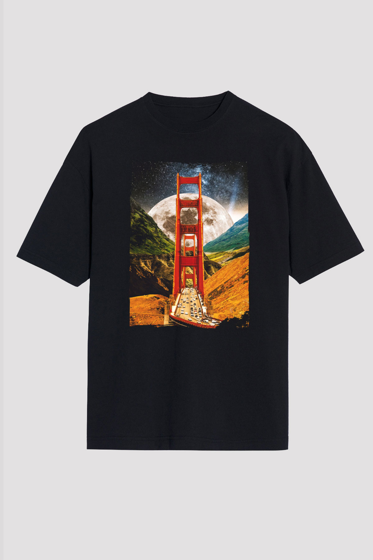 Golden Gate Bridge Siyah Oversize Tişört Oversize T-shirt - TişörtFabrikası