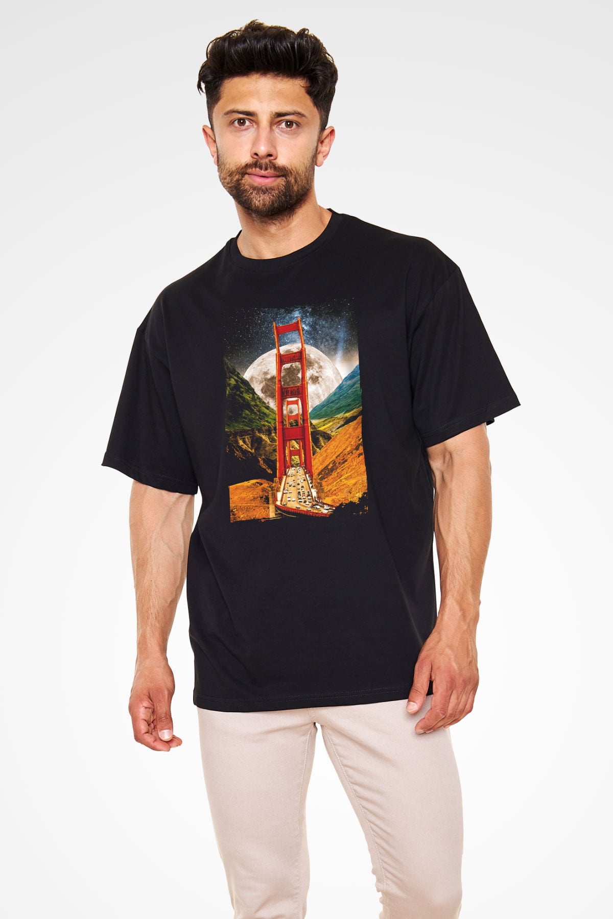 Golden Gate Bridge Siyah Oversize Tişört Oversize T-shirt - TişörtFabrikası