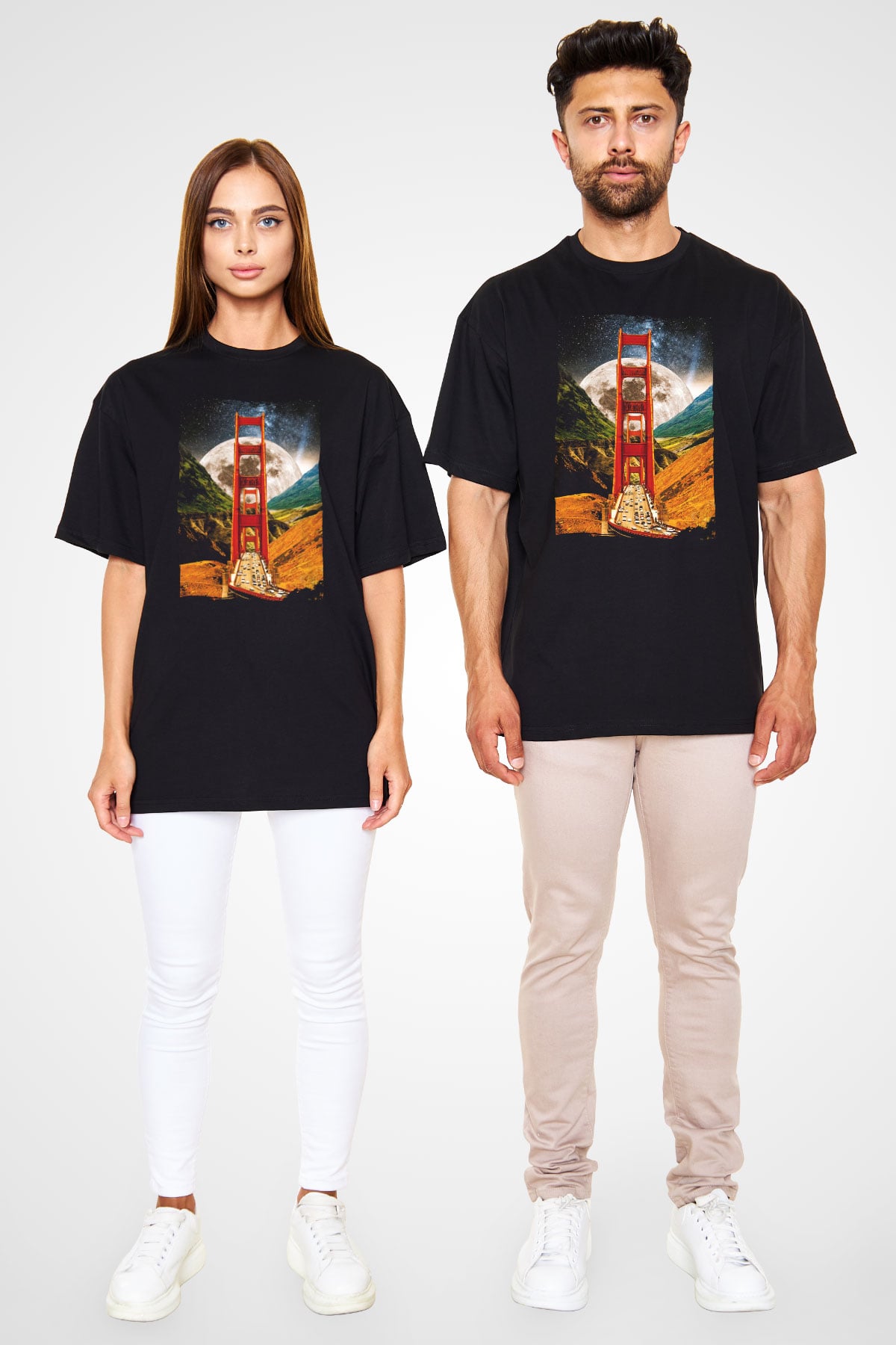 Golden Gate Bridge Siyah Oversize Tişört Oversize T-shirt - TişörtFabrikası