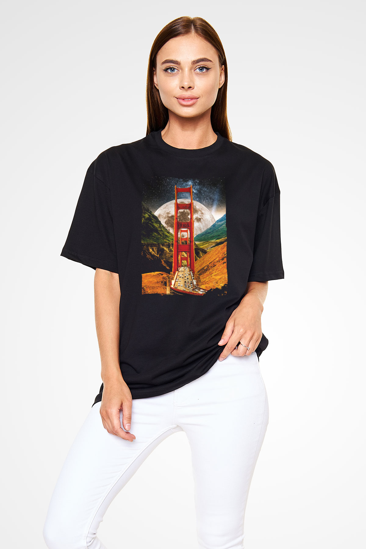 Golden Gate Bridge Siyah Oversize Tişört Oversize T-shirt - TişörtFabrikası