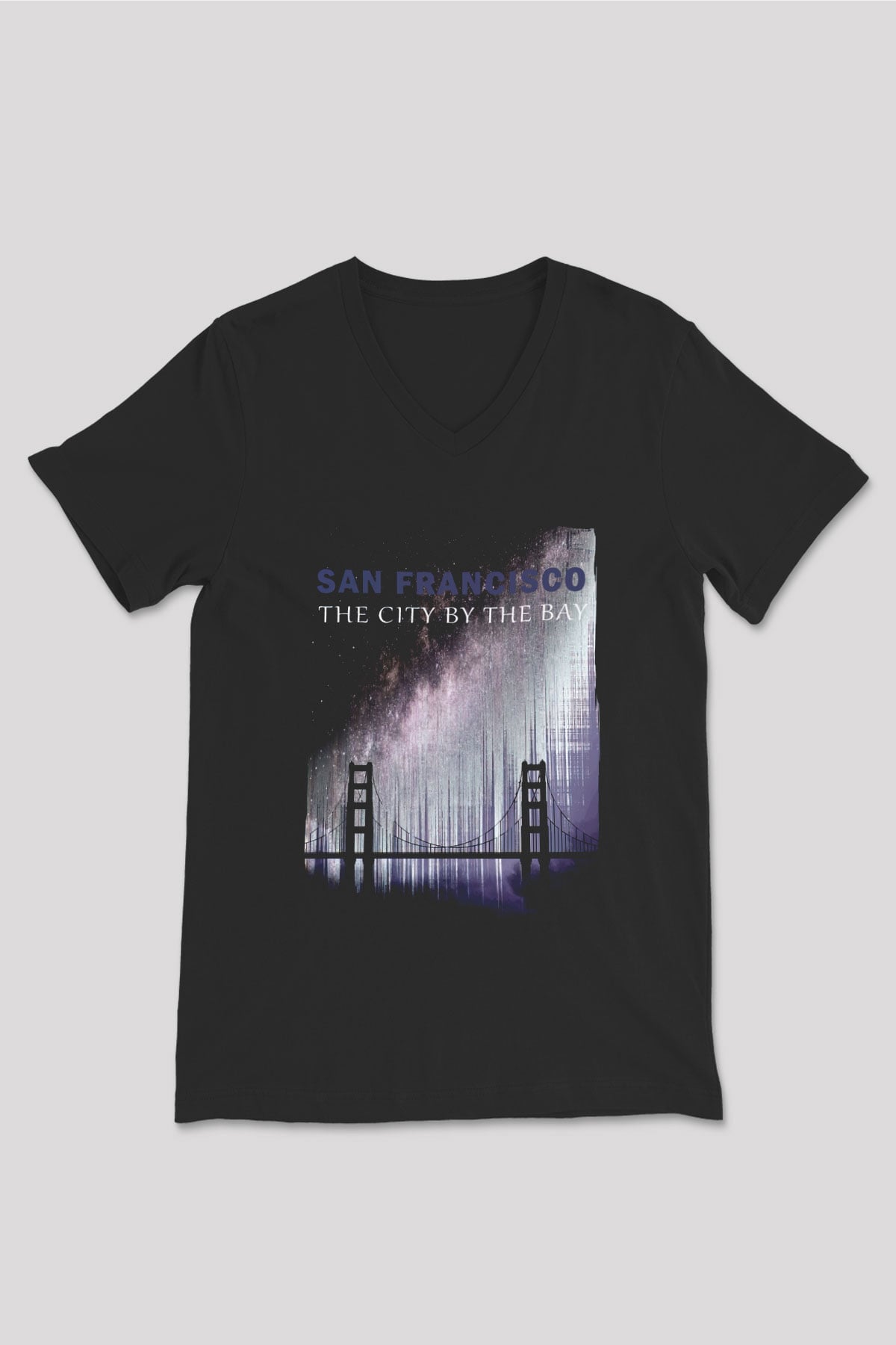 Golden Gate Bridge Siyah Unisex V Yaka Tişört