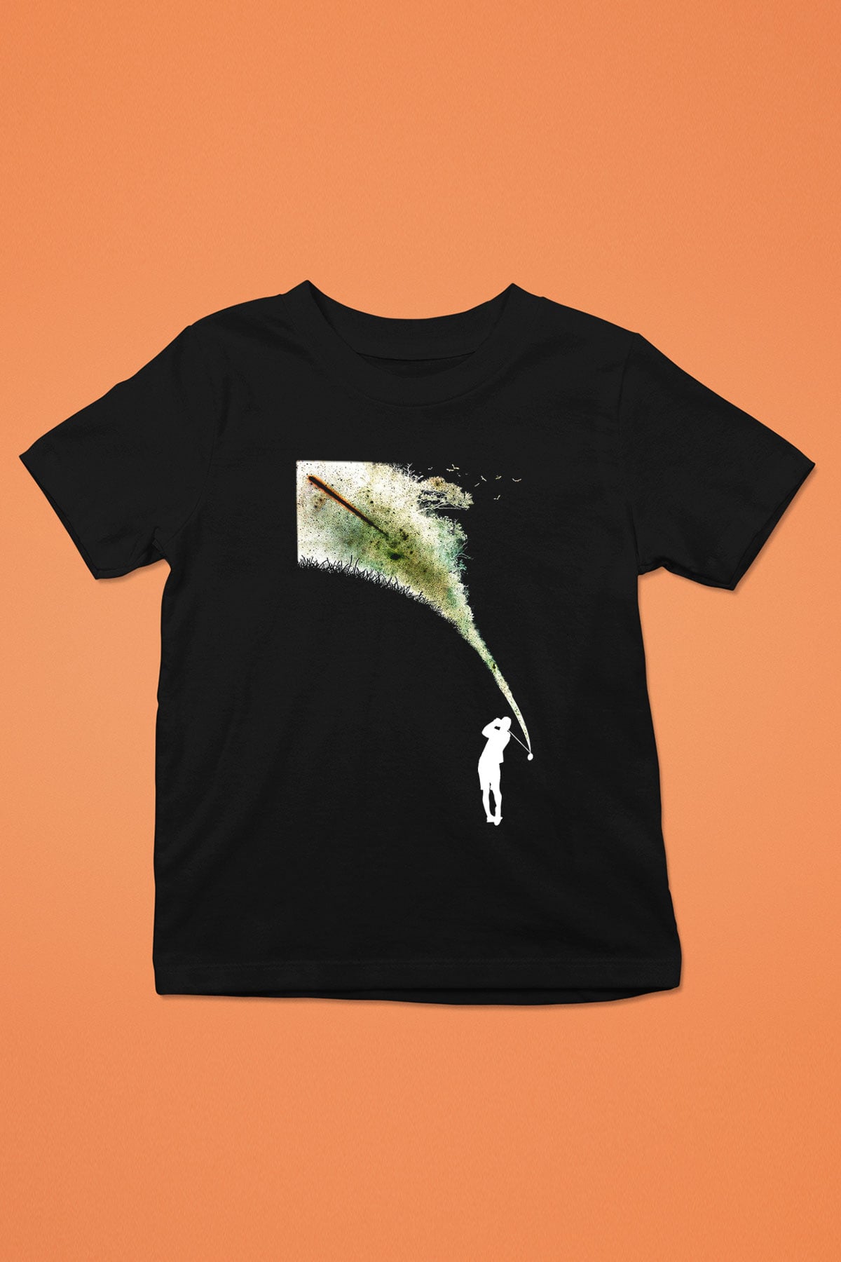 Golf Baskılı Unisex Siyah Çocuk Tİşörtü - Tshirt
