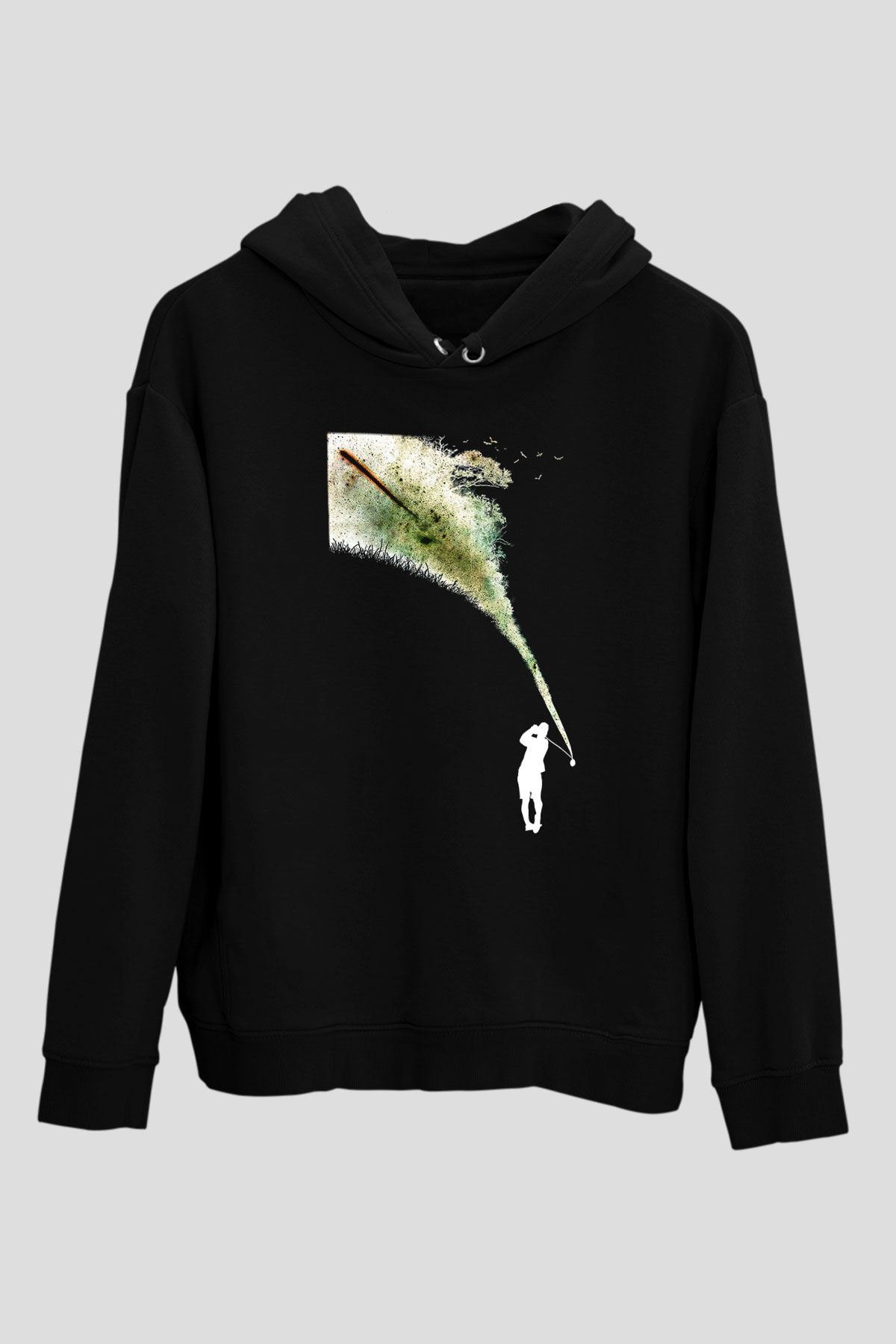 Golf Baskılı Unisex Siyah Hoodie