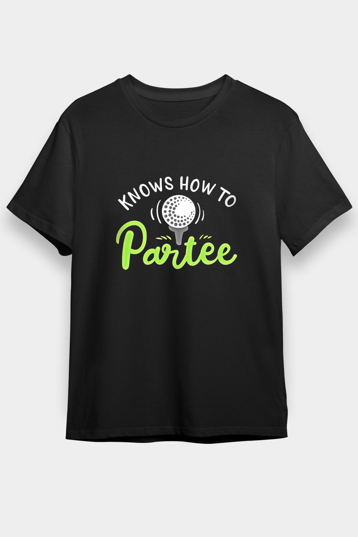 Golf Baskılı Unisex Siyah Tişört - Tshirt