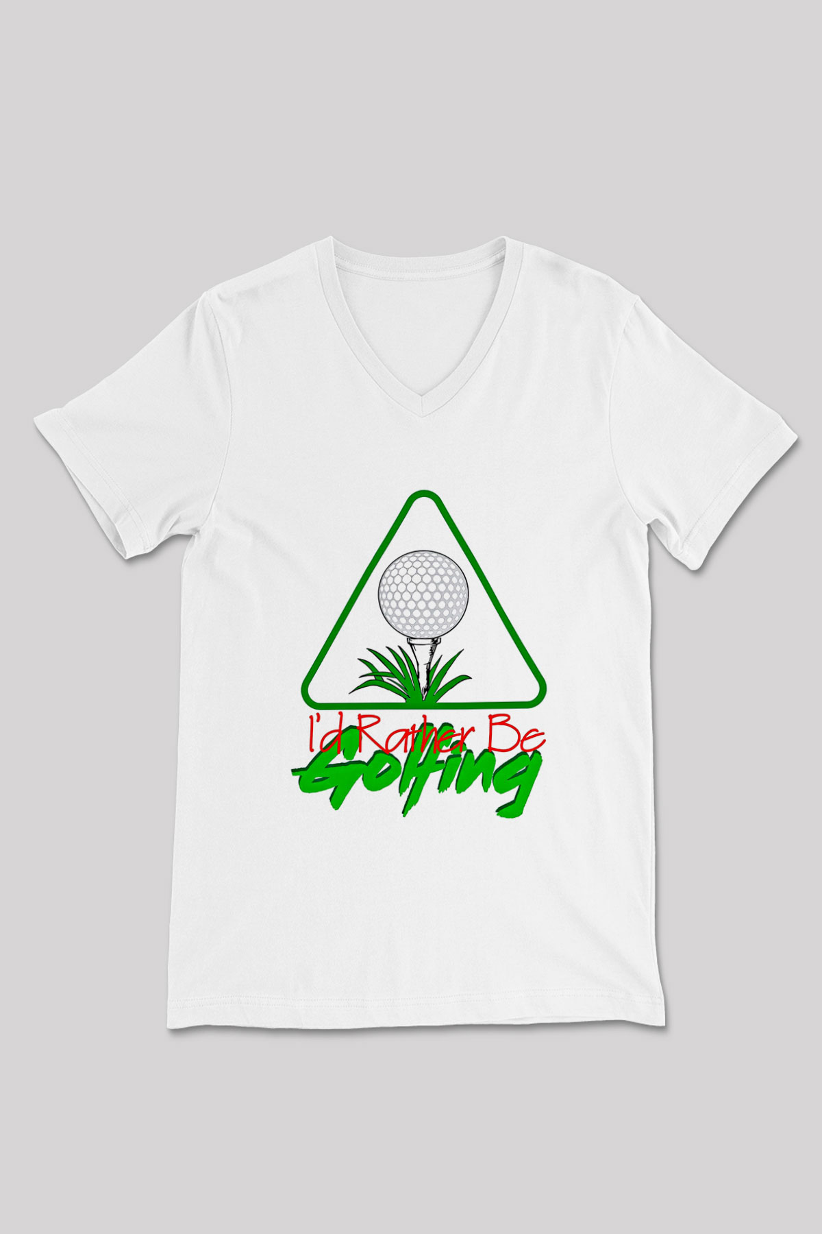 Golf Baskılı Unisex V Yaka Tişört - Tshirt