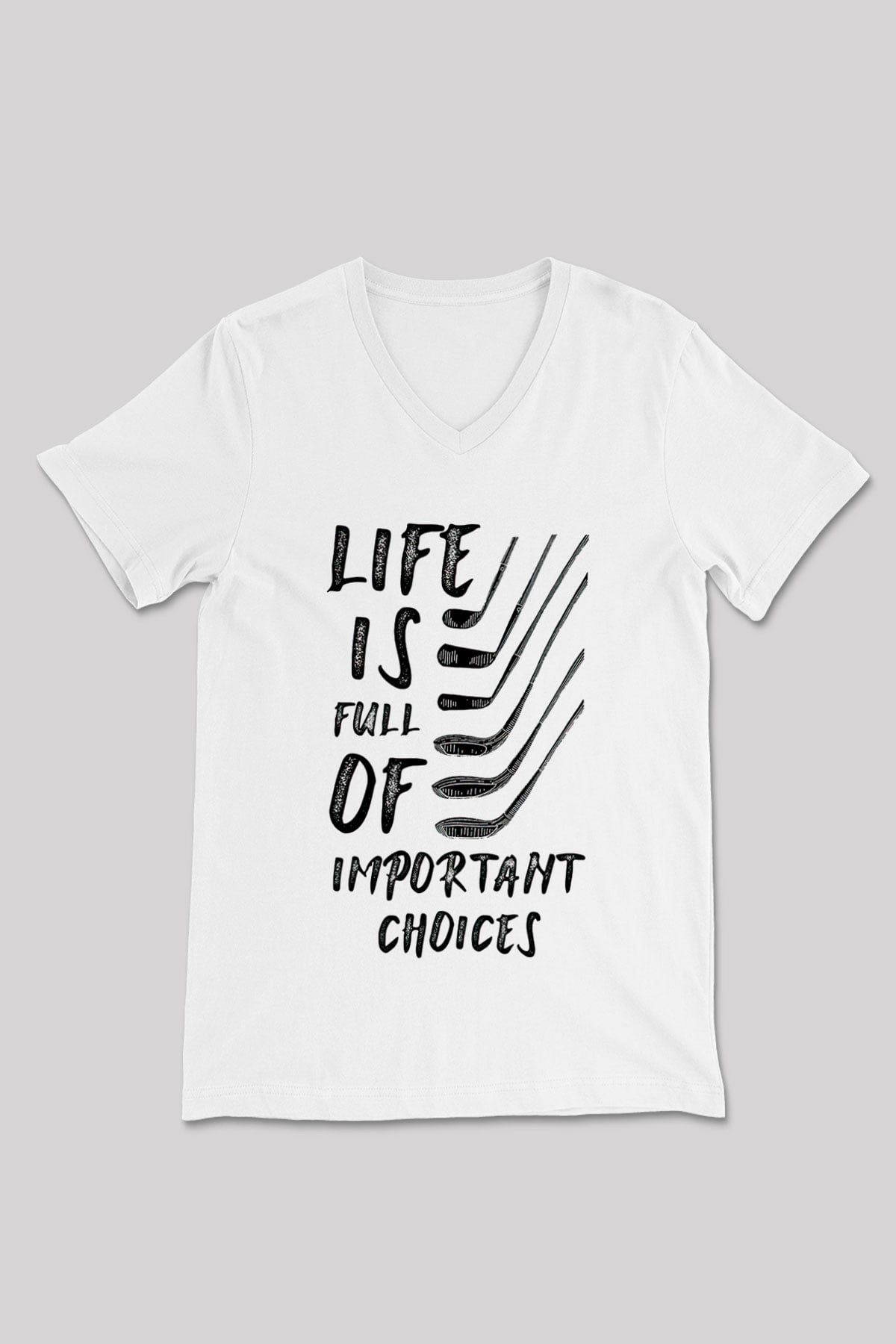 Golf Baskılı Unisex V Yaka Tişört - Tshirt