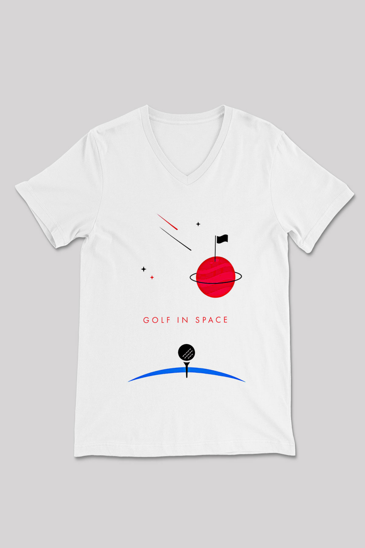 Golf Baskılı Unisex V Yaka Tişört - Tshirt
