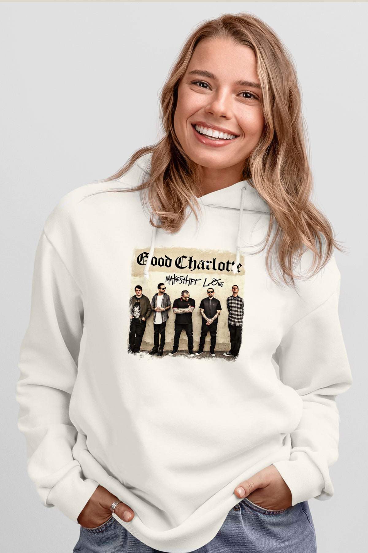Good Charlotte Baskılı Unisex Beyaz Hoodie