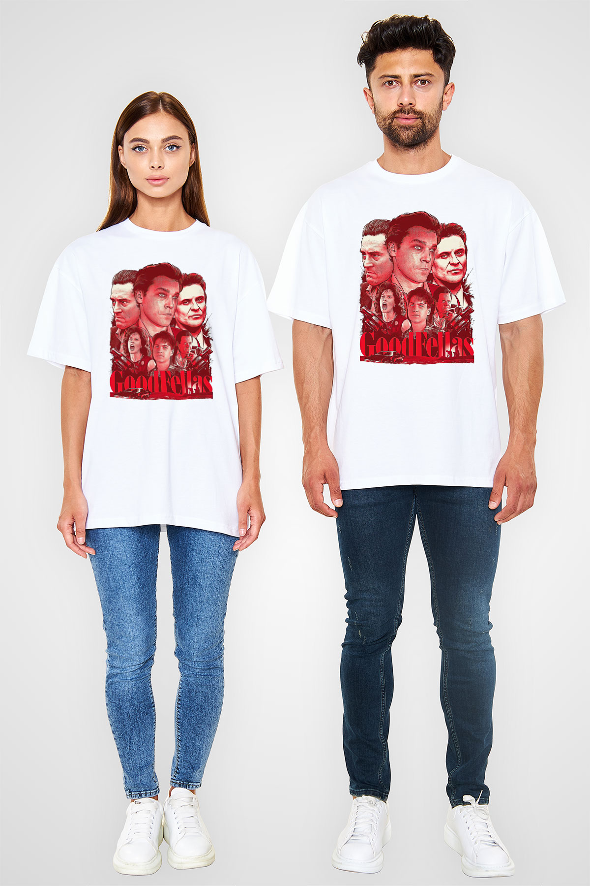 Goodfellas Baskılı Beyaz Unisex Oversize Tişört - Tshirt
