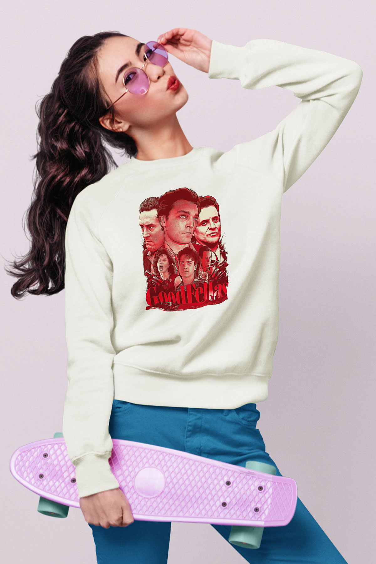 Goodfellas Baskılı Beyaz Unisex Sweatshirt