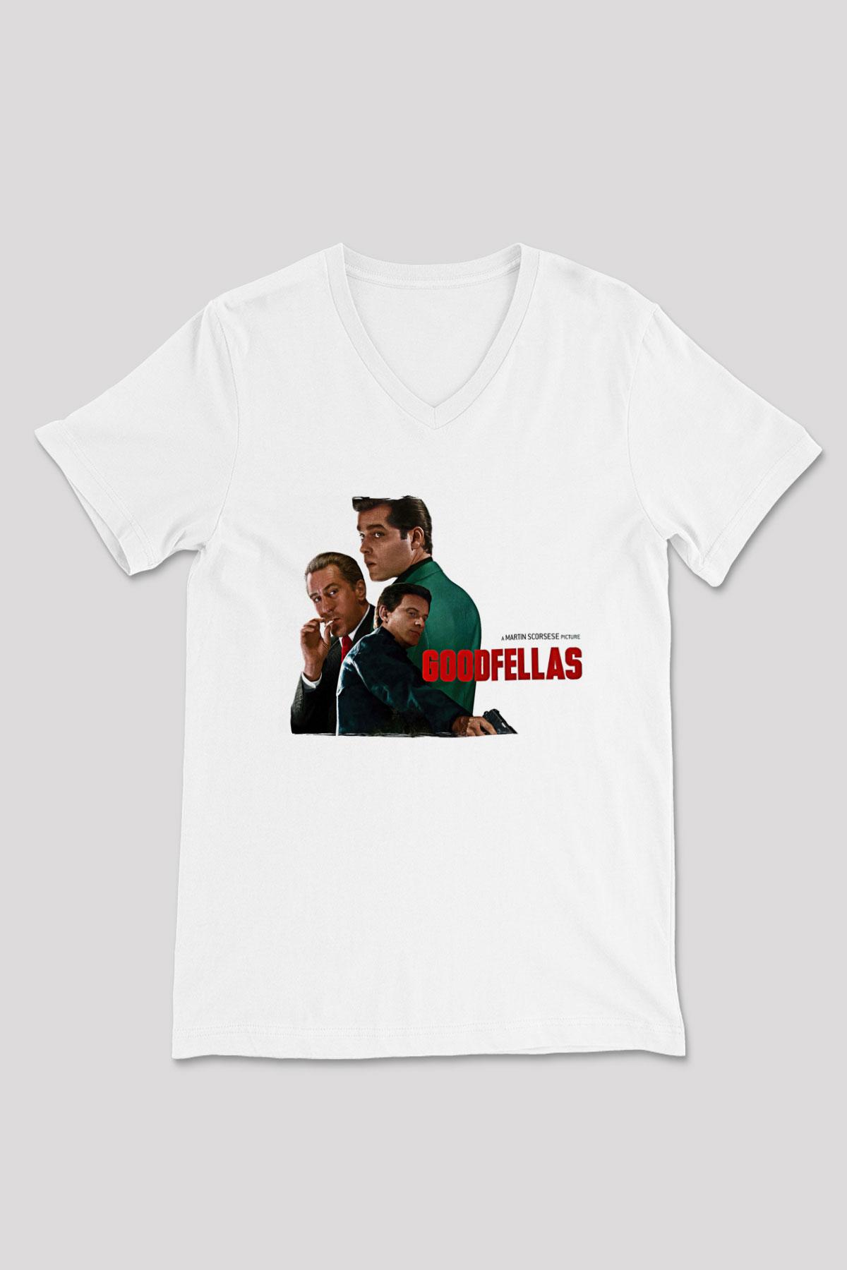 Goodfellas Baskılı Beyaz Unisex V Yaka Tişört - Tshirt