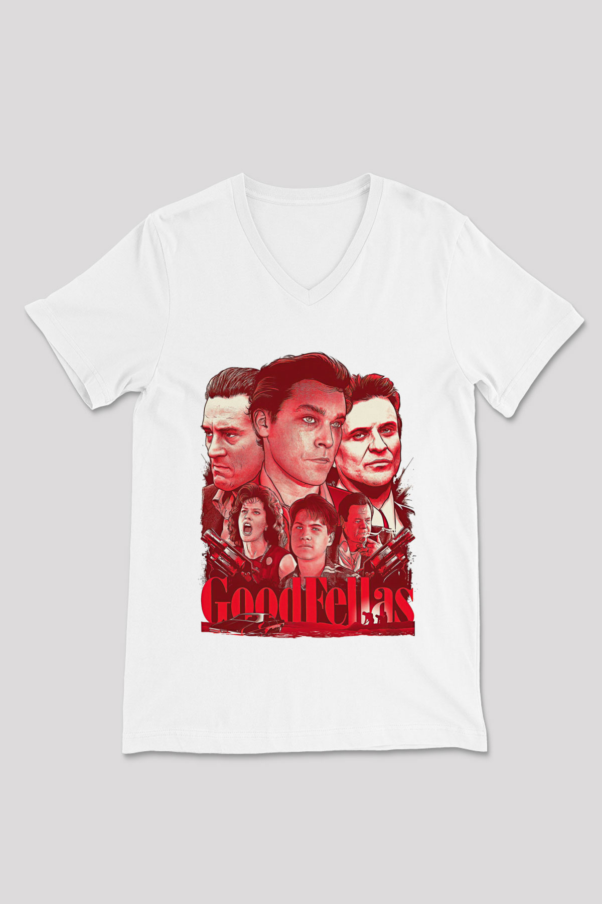 Goodfellas Baskılı Beyaz Unisex V Yaka Tişört - Tshirt