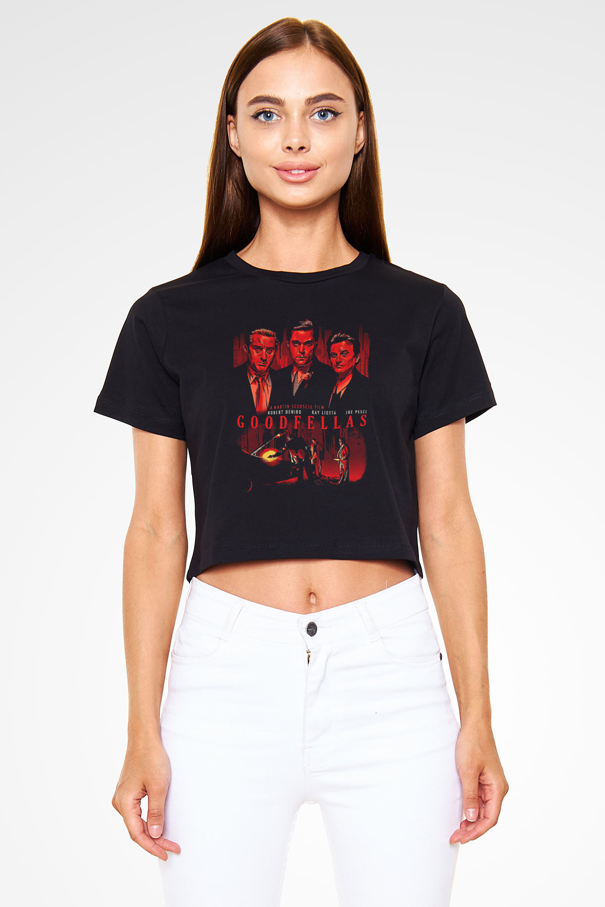 Goodfellas Baskılı Siyah Crop Top Kadın Tişört - Tshirt