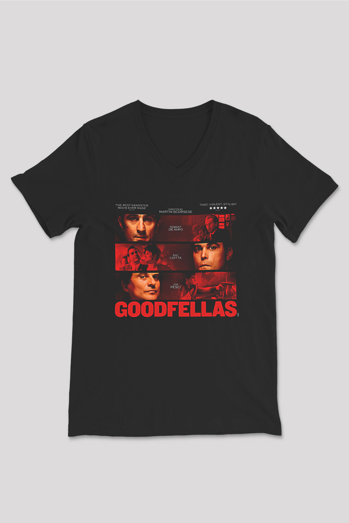 Goodfellas Baskılı Unisex Siyah V Yaka Tişört - Tshirt