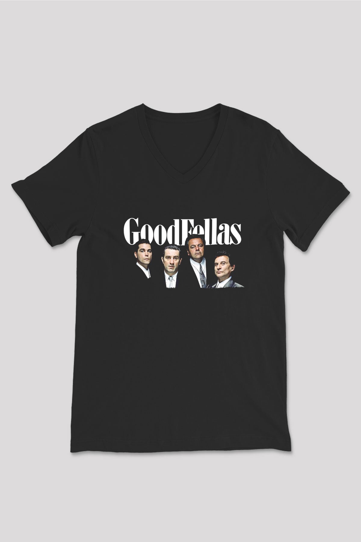 Goodfellas Baskılı Unisex Siyah V Yaka Tişört - Tshirt