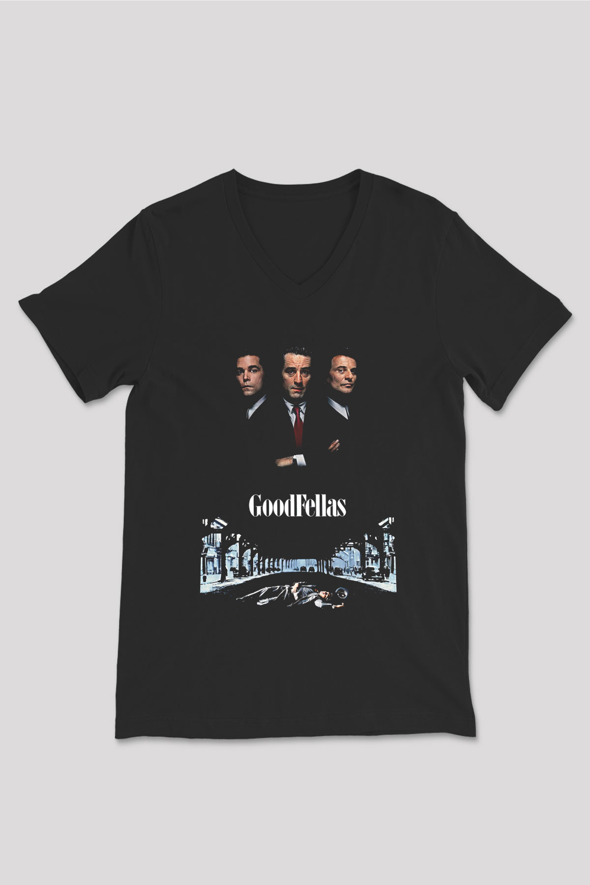 Goodfellas Baskılı Unisex Siyah V Yaka Tişört - Tshirt