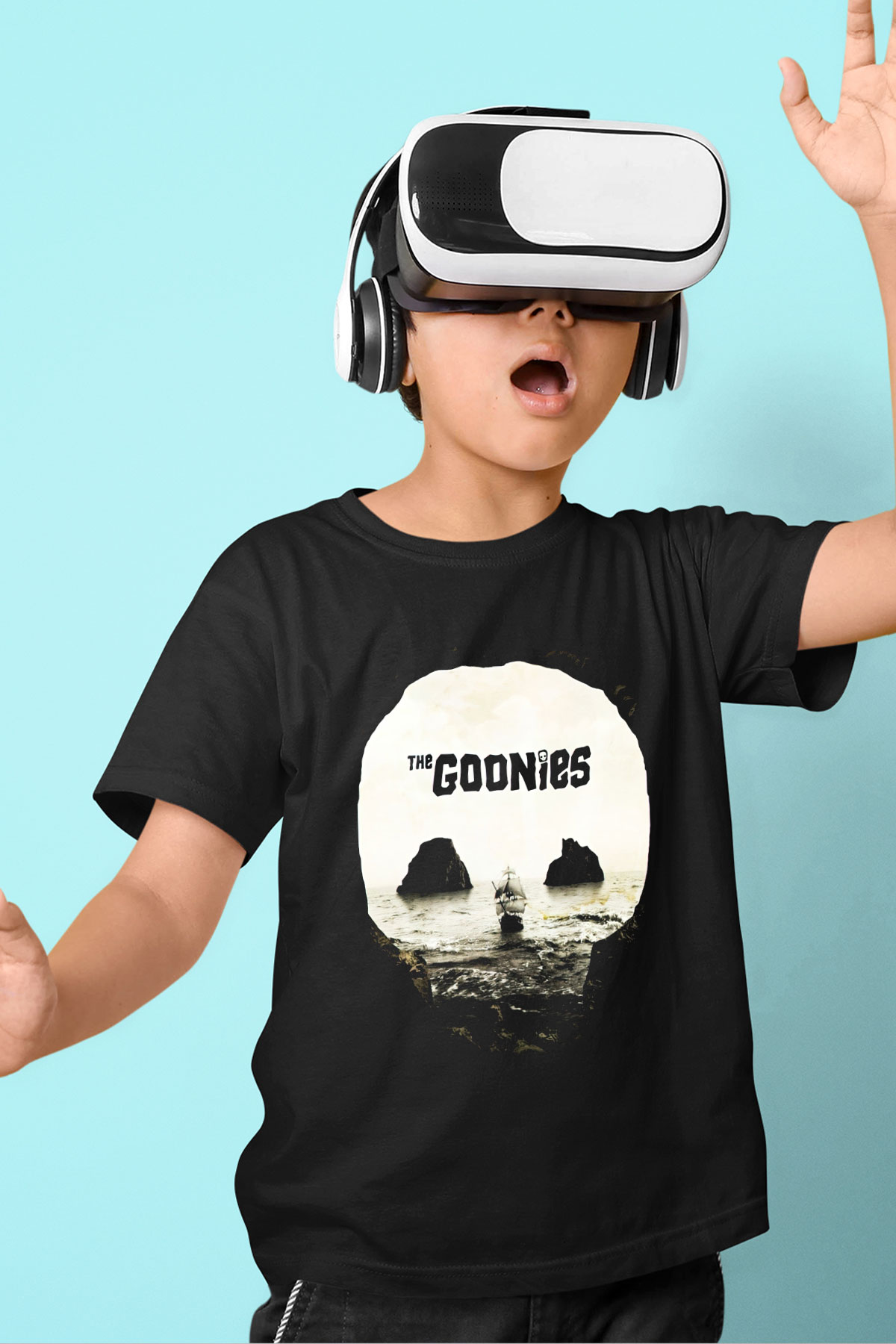 Goonies Baskılı Siyah Unisex Çocuk Tişört
