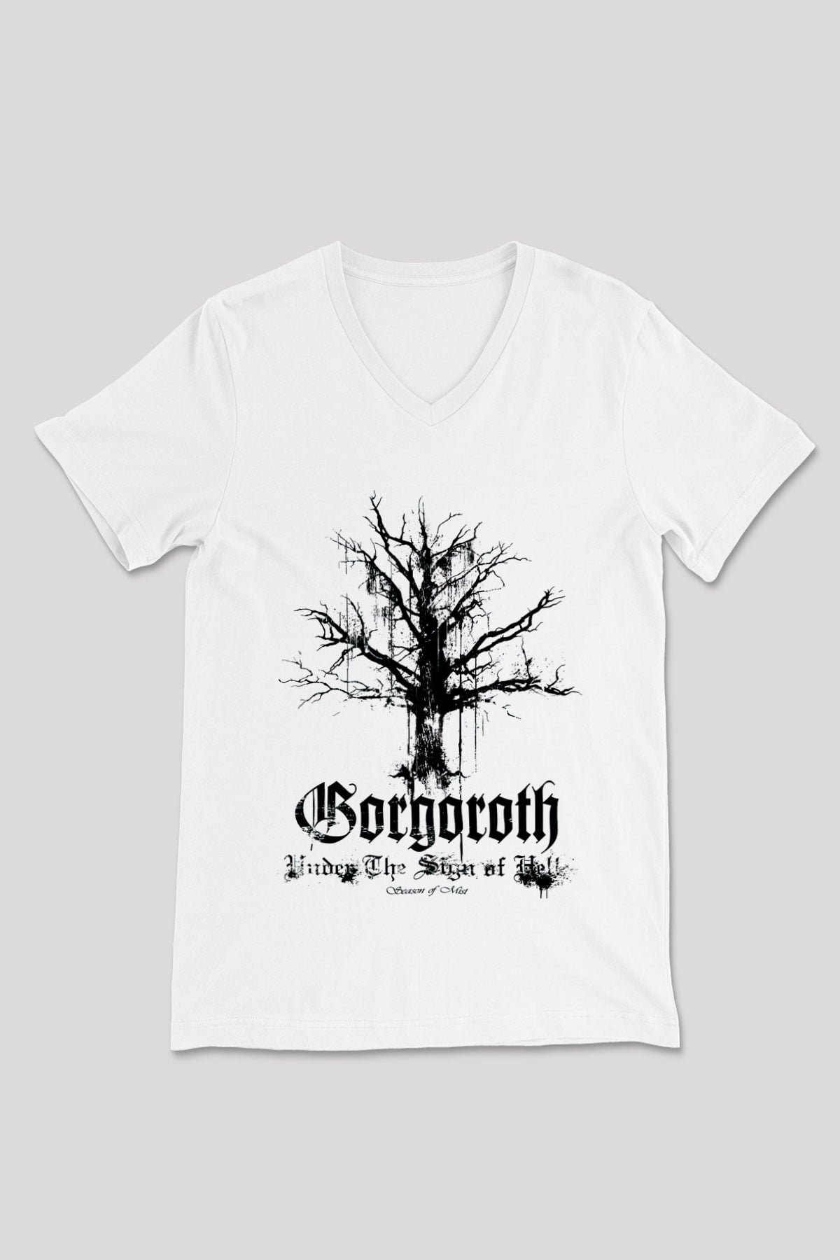 Gorgoroth Beyaz Unisex V Yaka Tişört T-Shirt