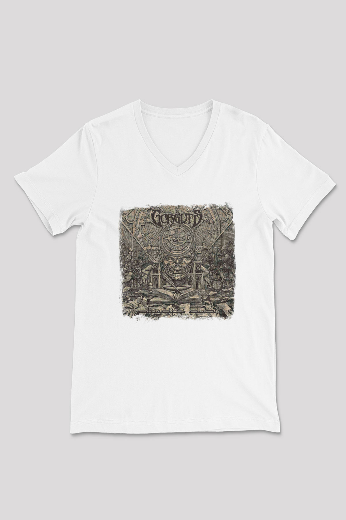 Gorguts Baskılı Unisex Beyaz V Yaka Tişört