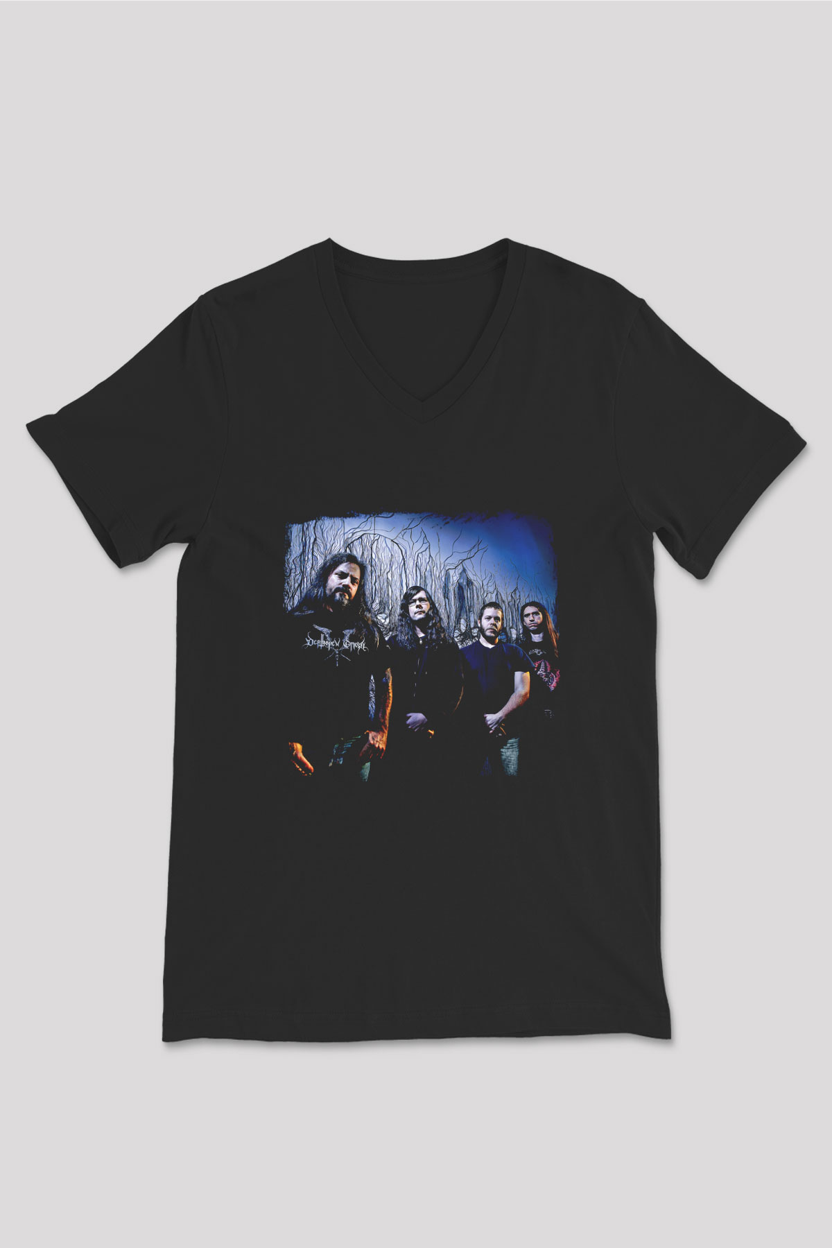 Gorguts Baskılı Unisex Siyah V Yaka Tişört