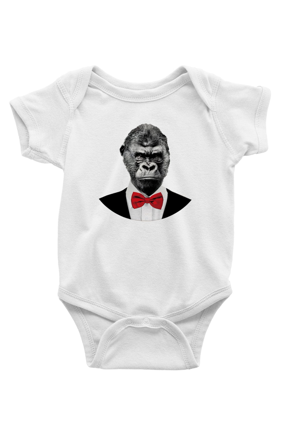Goril Baskılı Beyaz Unisex Bebek Body - Zıbın