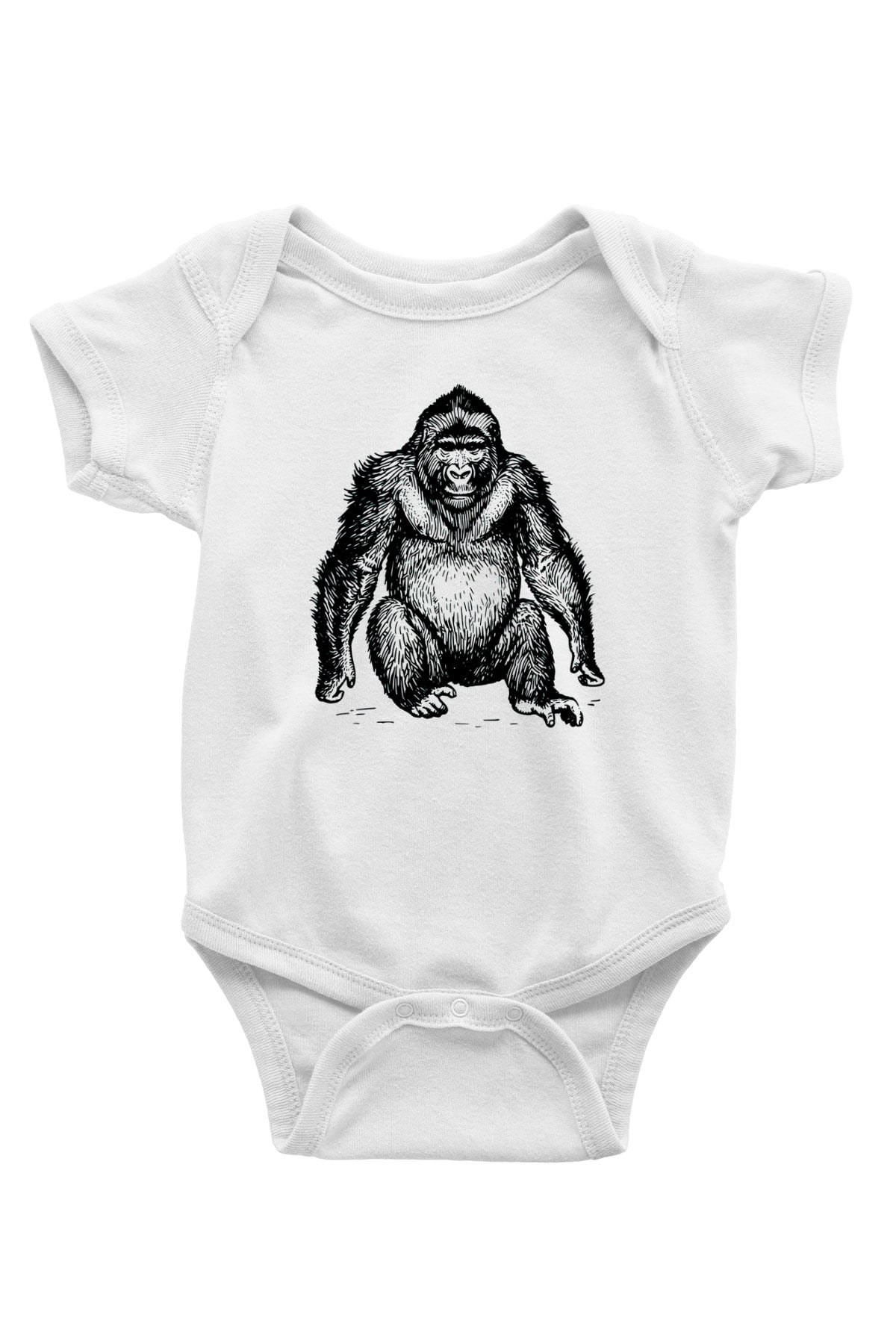 Goril Baskılı Beyaz Unisex Bebek Body - Zıbın