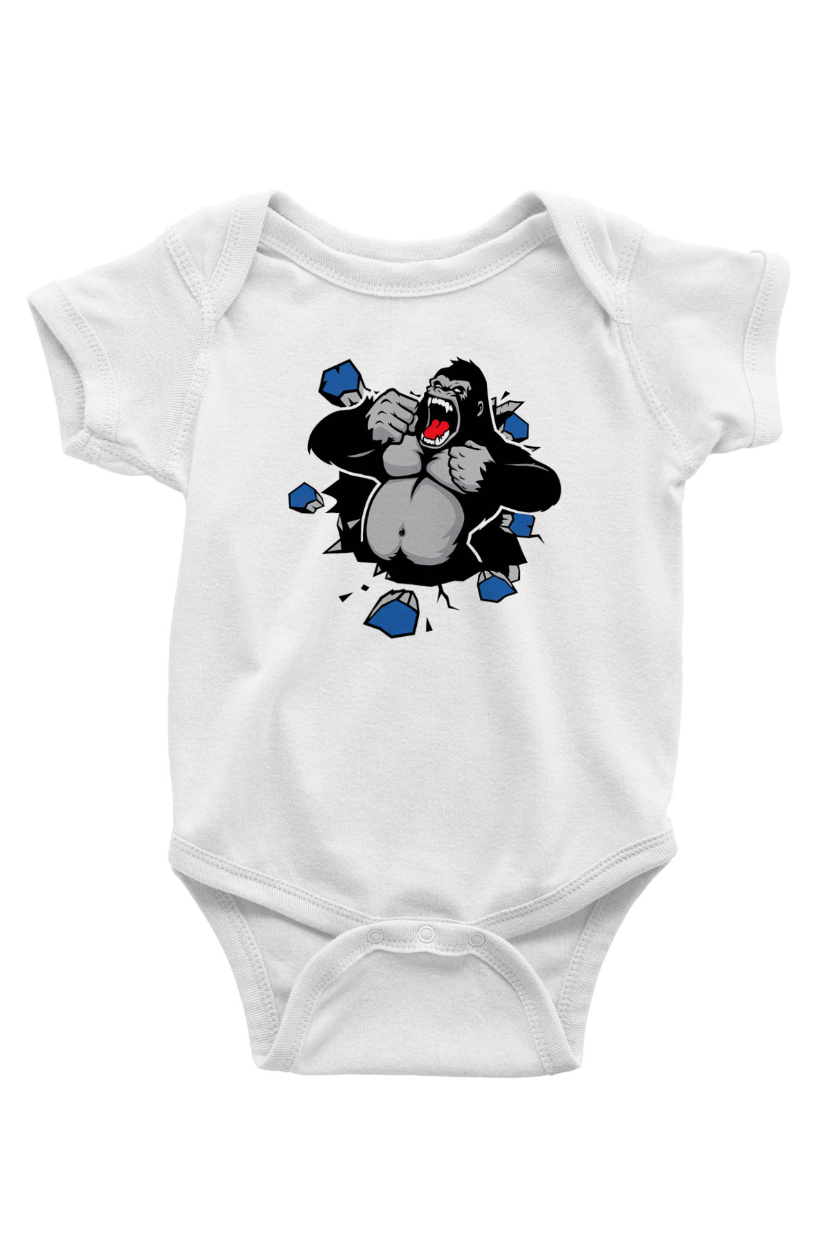 Goril Baskılı Beyaz Unisex Bebek Body - Zıbın