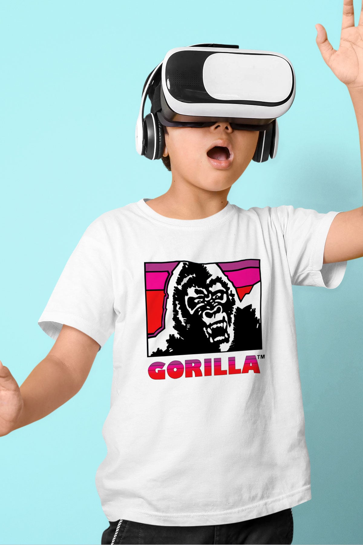 Goril Baskılı Beyaz Unisex Çocuk Tişört