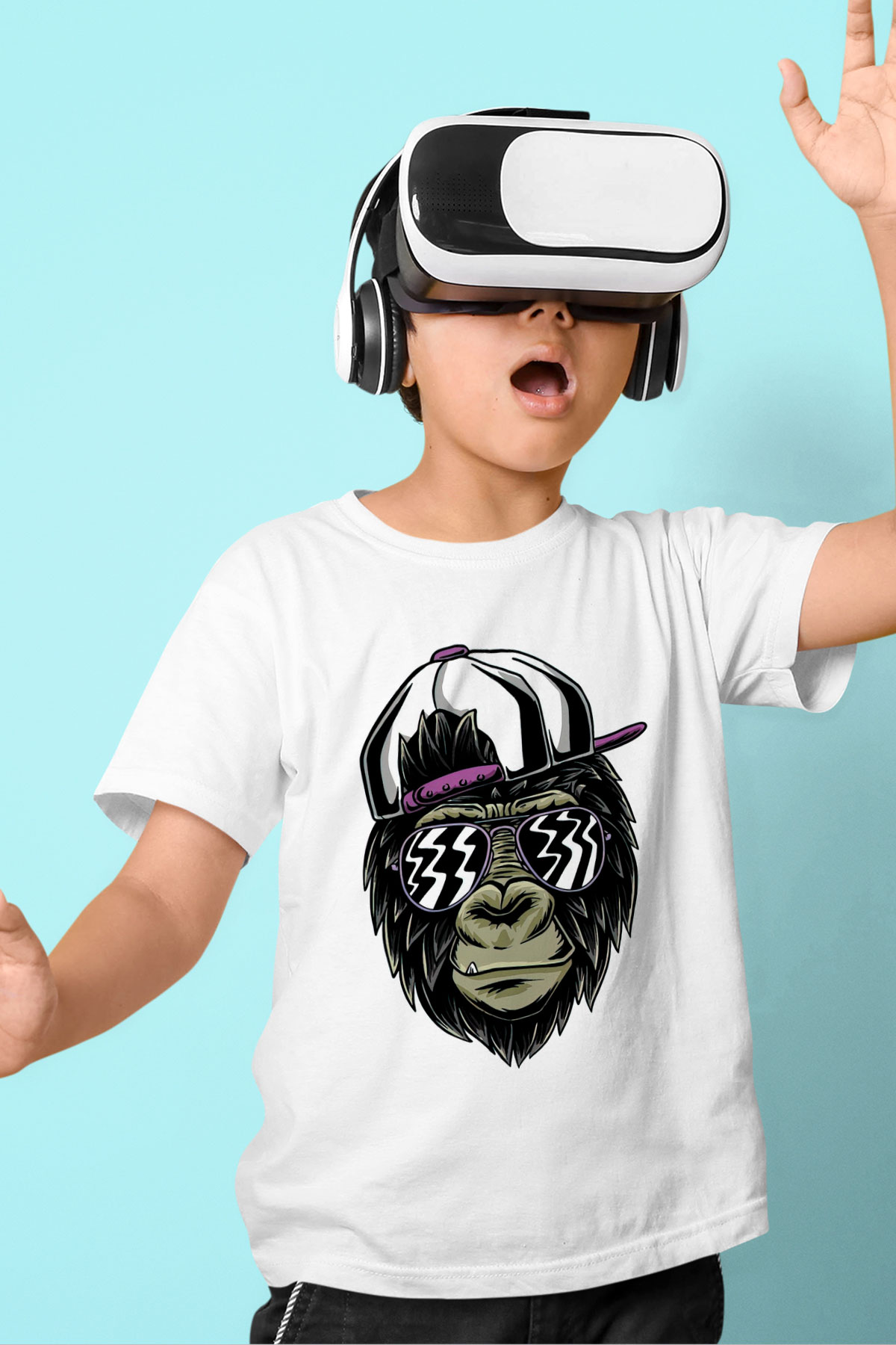 Goril Baskılı Unisex Beyaz  Çocuk Tişört