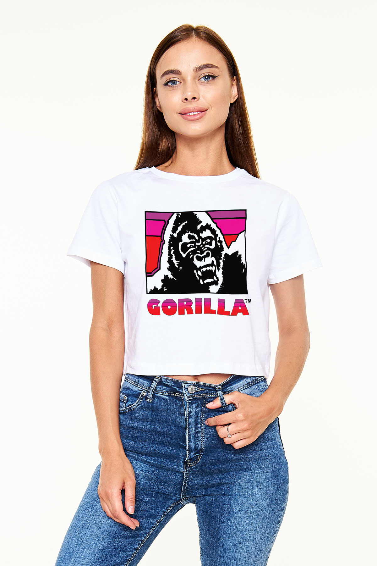 Goril Beyaz Croptop Tişört