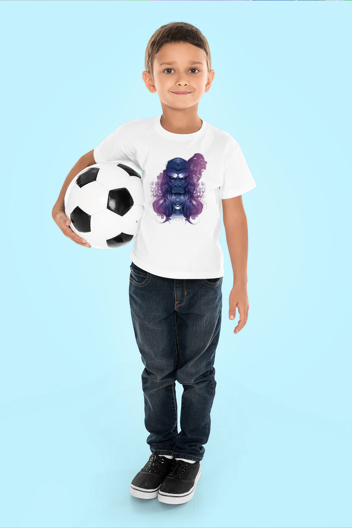Goril Beyaz Unisex Çocuk Tişört