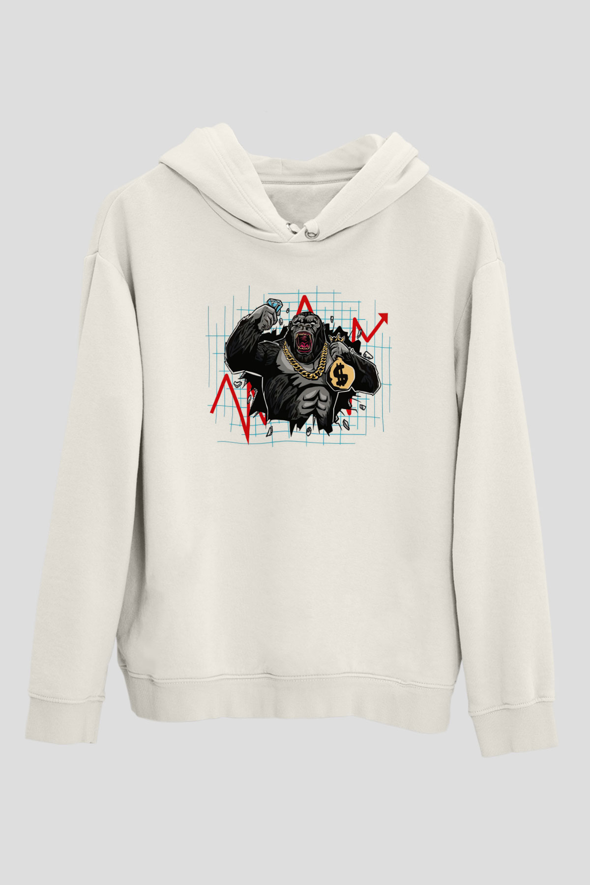 Goril Beyaz Unisex Hoodie
