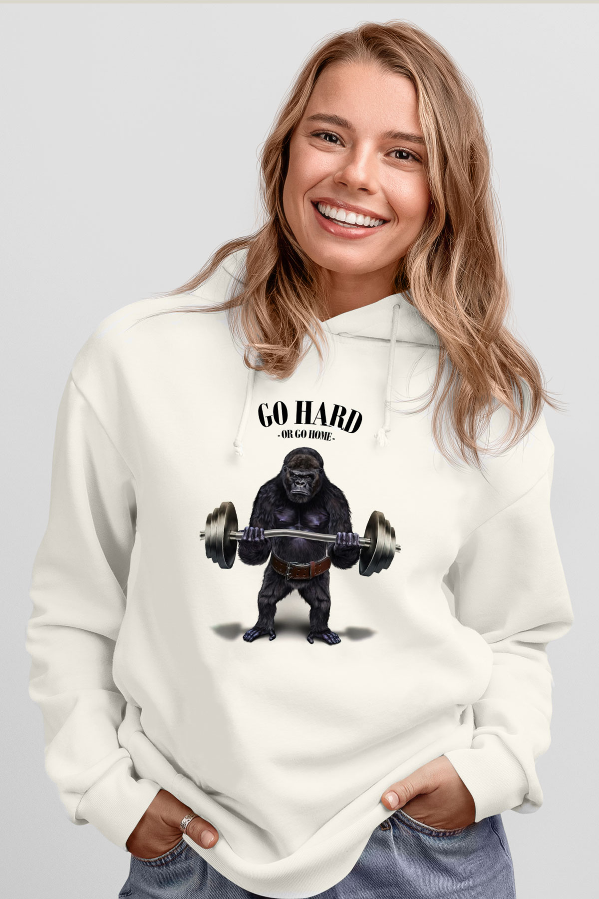 Goril Beyaz Unisex Hoodie